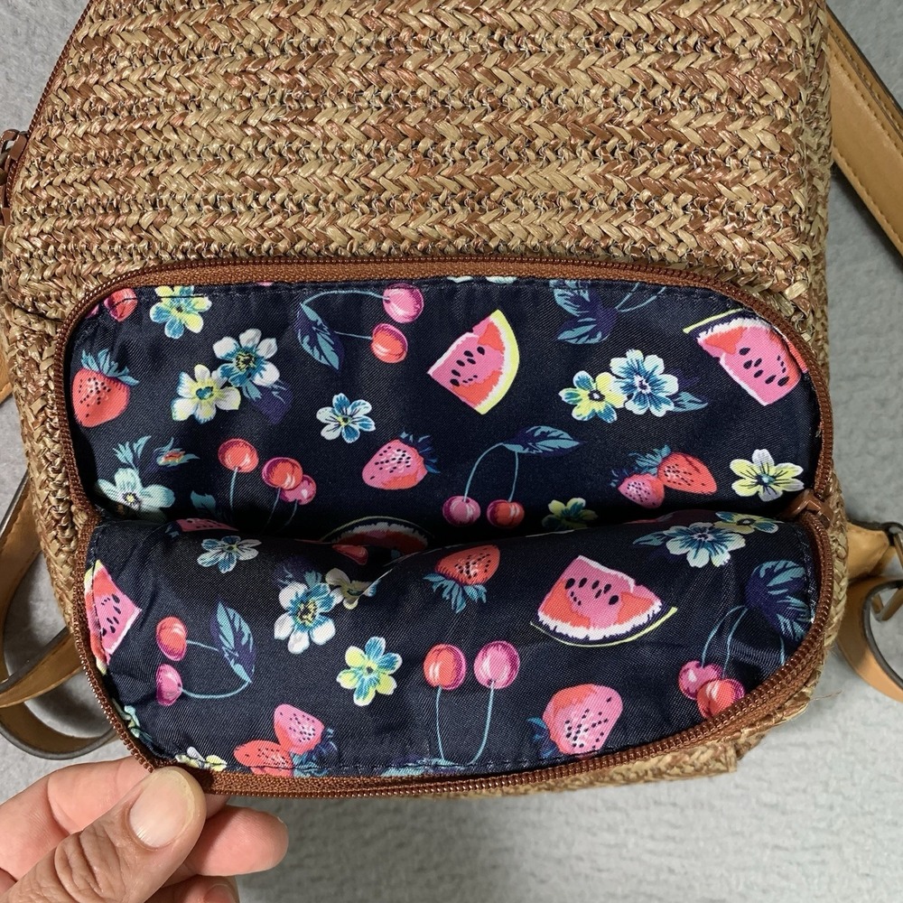 Vera Bradley Straw Double Compartment Small Backpack/Purse flower strawberry - Picture 7 of 10